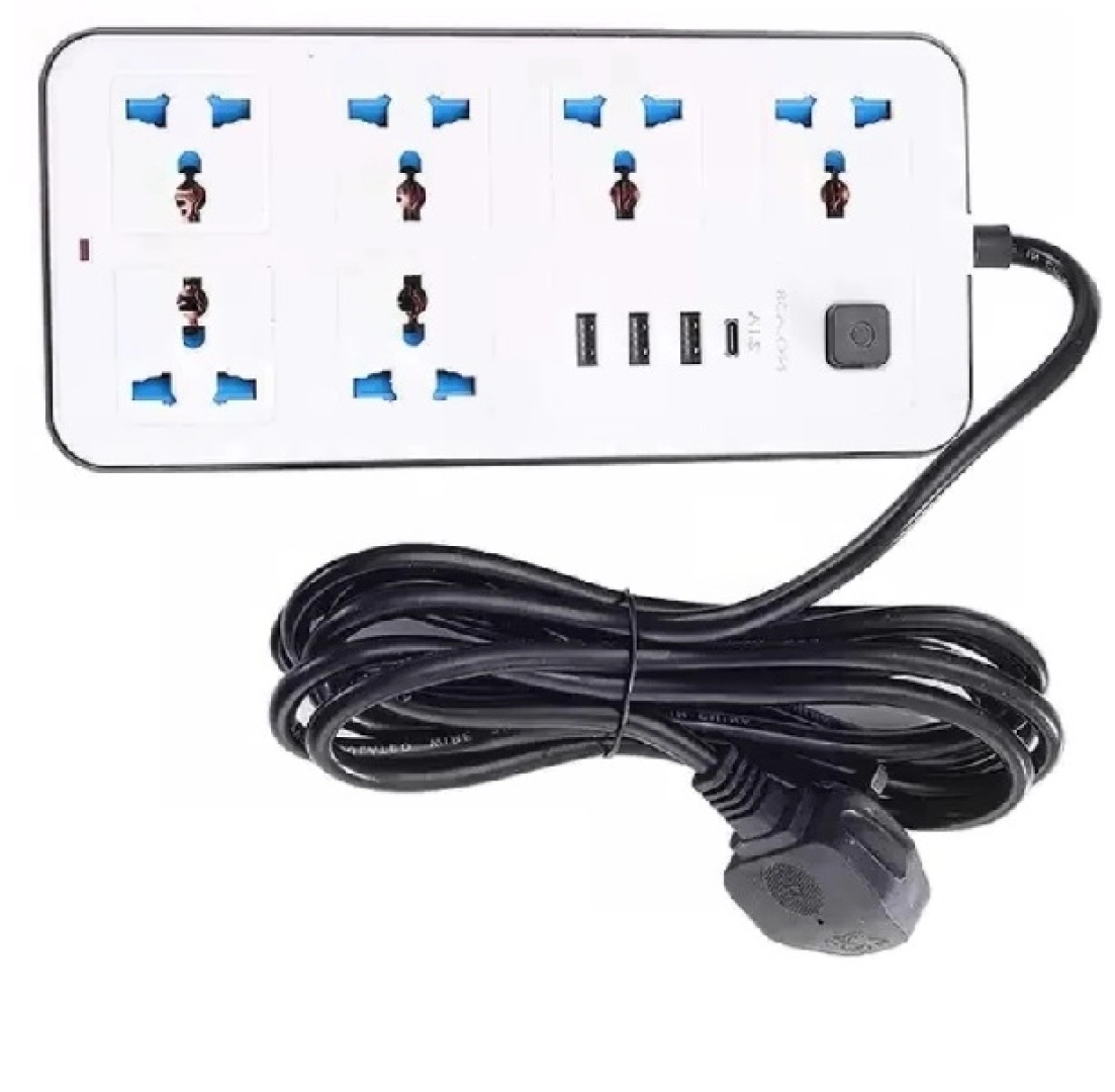 6-Port Power Strip Extension Socket with 4 USB Ports