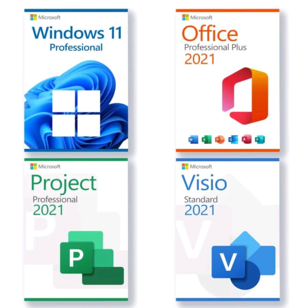 Microsoft Software Bundle: Win 11 Pro, Office 2021, Visio, Project