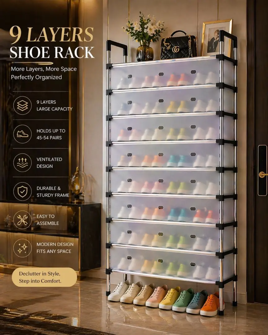 9 Layers Shoe Rack with Dust-proof Cover