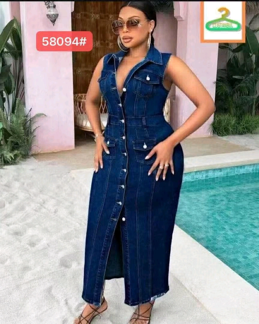Long Sleeveless Denim Dress for Women