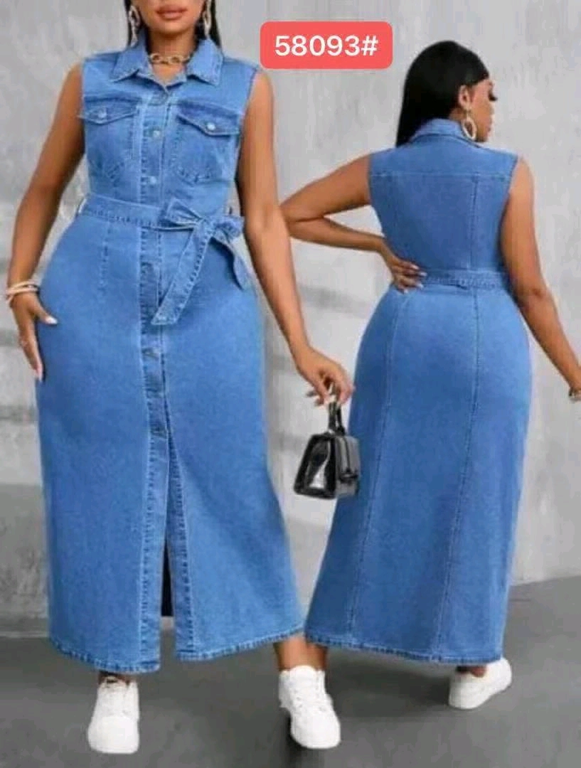 Long Sleeveless Denim Dress for Women thumbnail 2