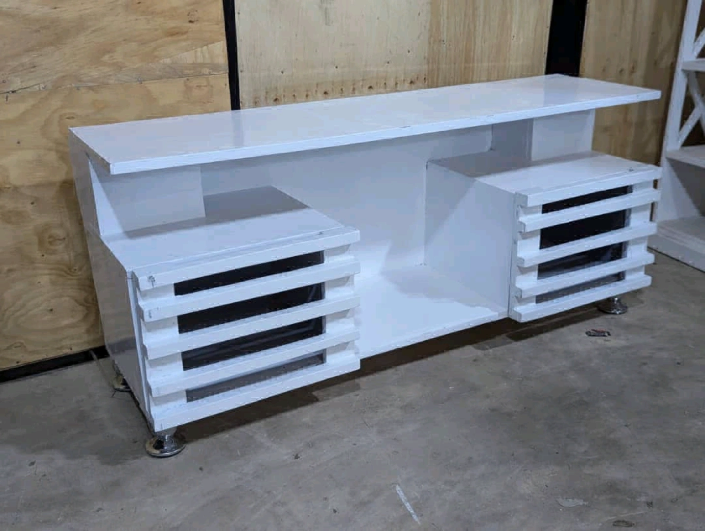New White TV Showcase with Orange/Black Drawers thumbnail 2