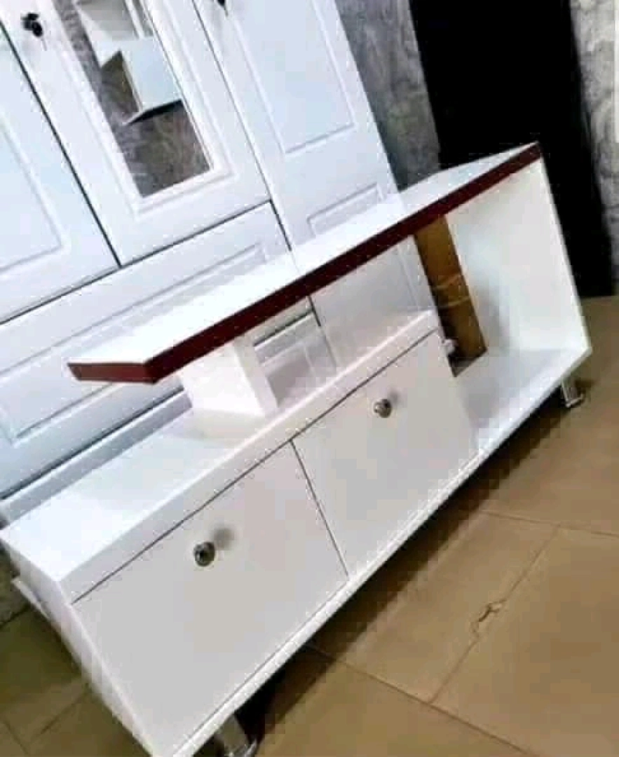 New White TV Showcase with Orange/Black Drawers thumbnail 3