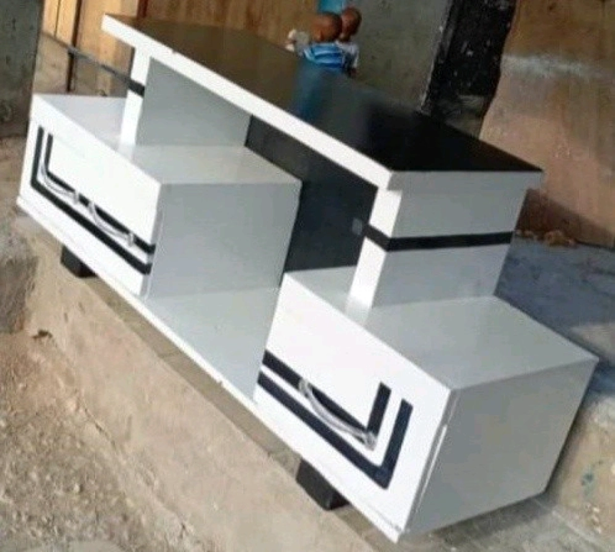 New White TV Showcase with Orange/Black Drawers thumbnail 5