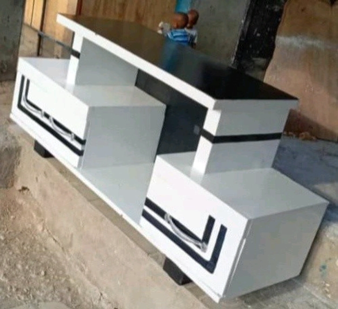 New White TV Showcase with Orange/Black Drawers thumbnail 6