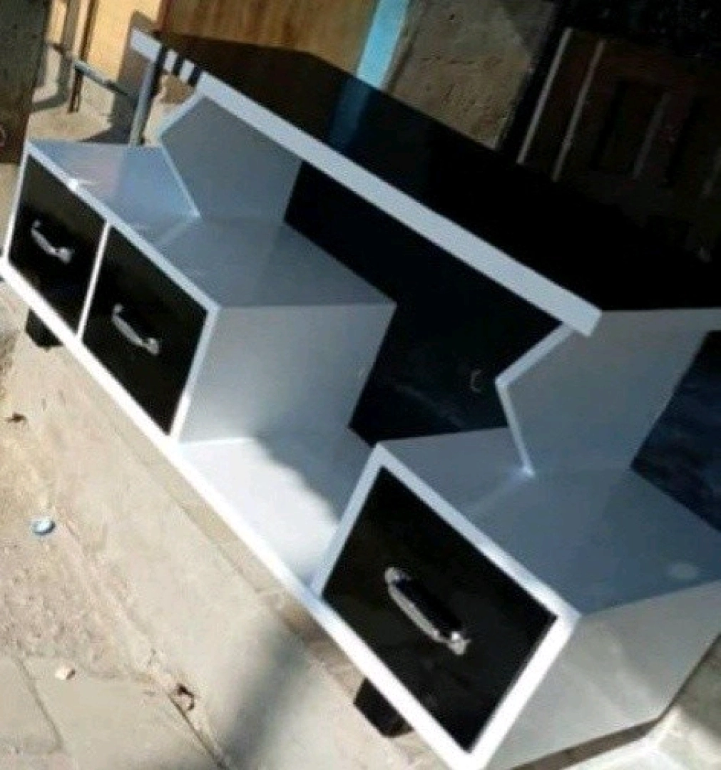 New White TV Showcase with Orange/Black Drawers thumbnail 7