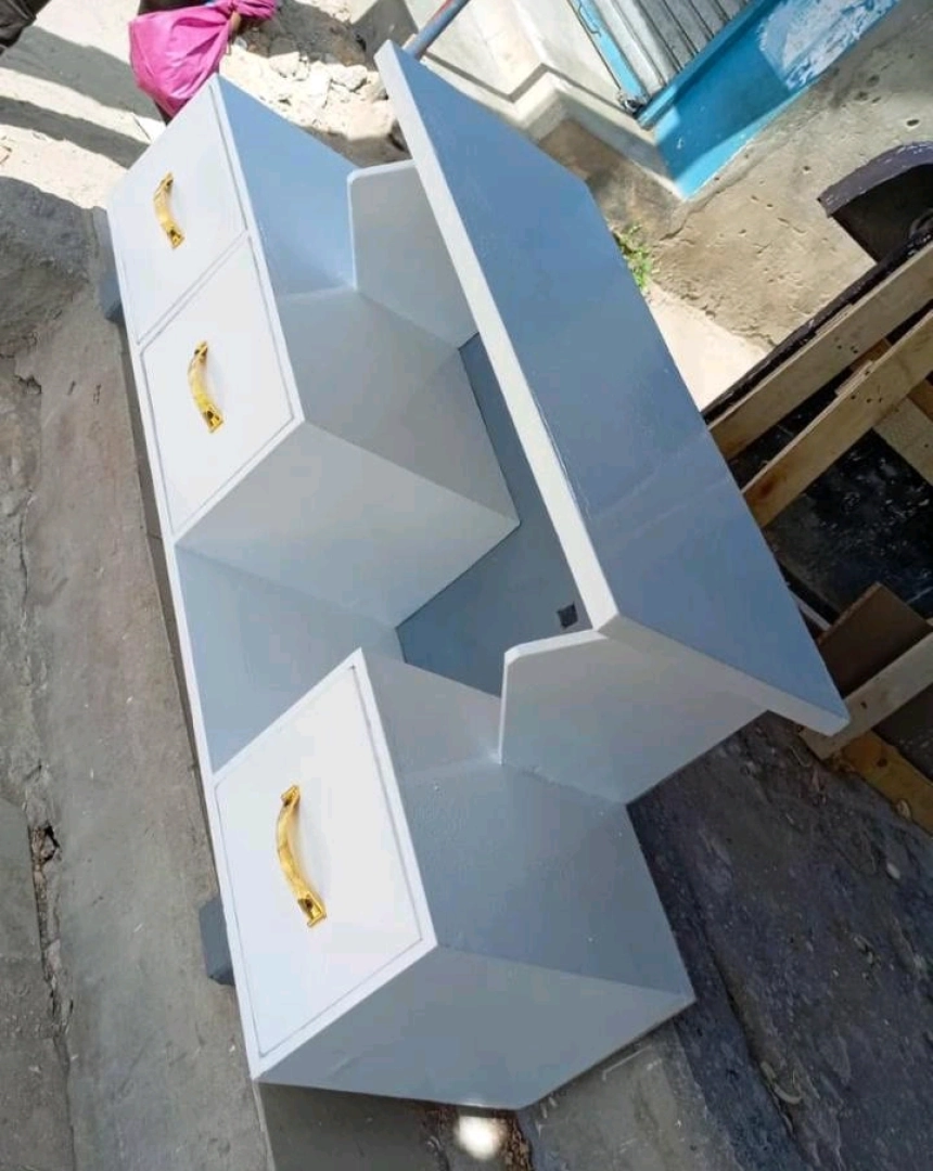 New White TV Showcase with Orange/Black Drawers thumbnail 8