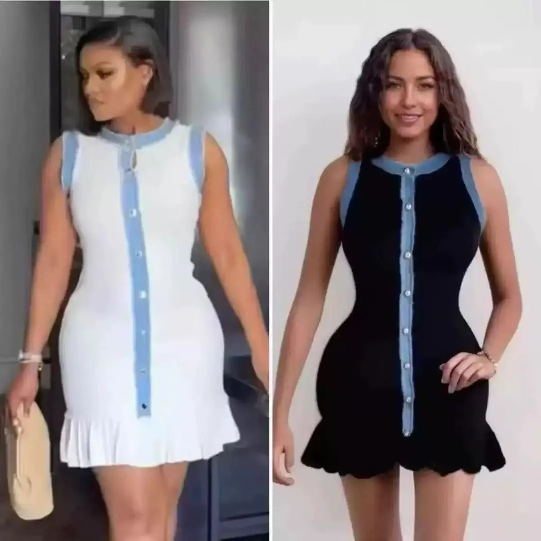 Fitted Sleeveless Dress with Contrasting Trim