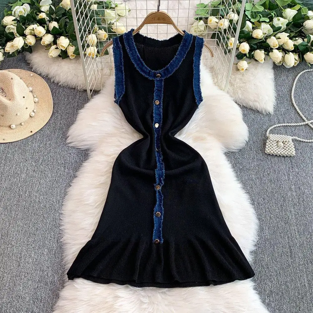 Fitted Sleeveless Dress with Contrasting Trim thumbnail 2
