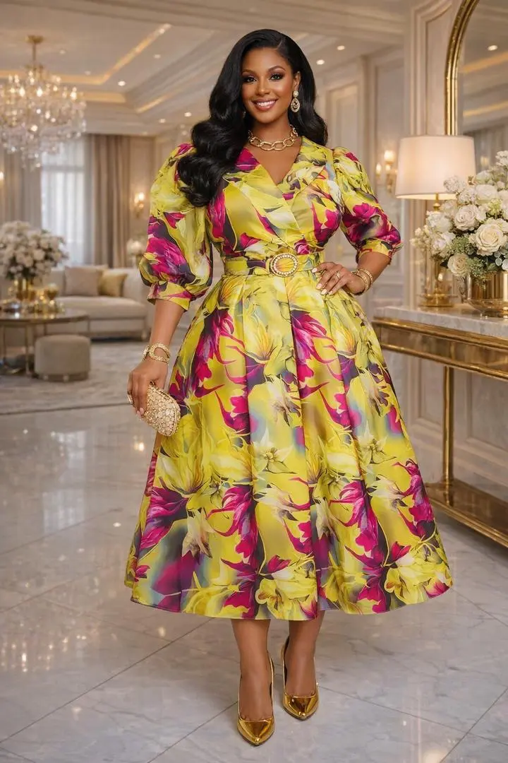 Floral Print Cotton Midi Dresses