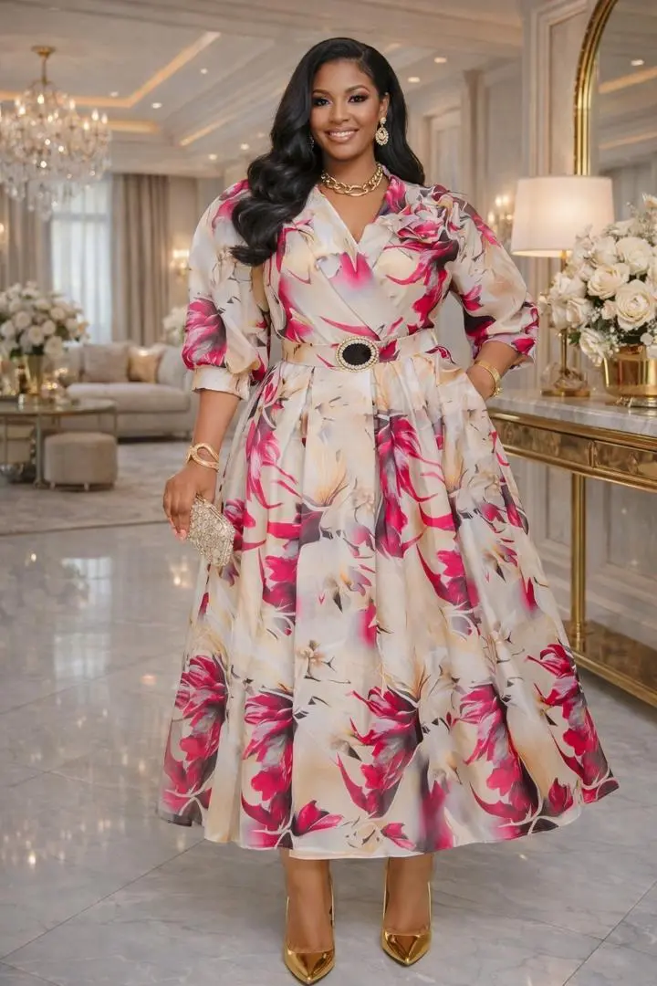 Floral Print Cotton Midi Dresses thumbnail 4