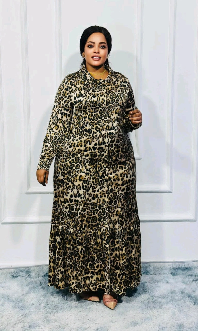 Leopard Print Long-Sleeved Shirt Dress