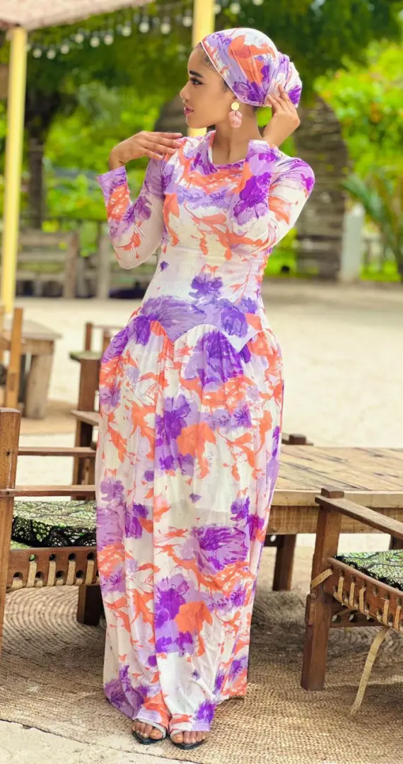 New Long Floral Dress with Head Covering