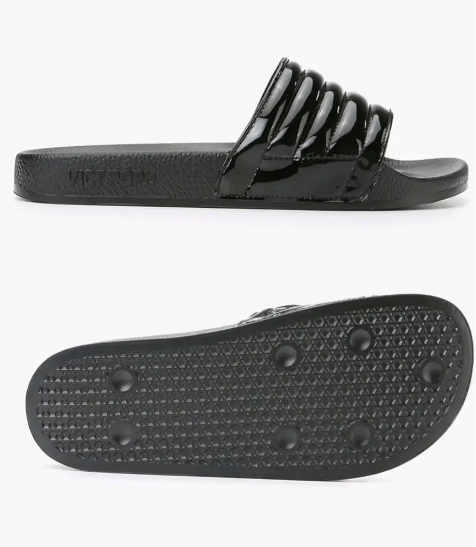 Women's Black Glossy Slide Slippers