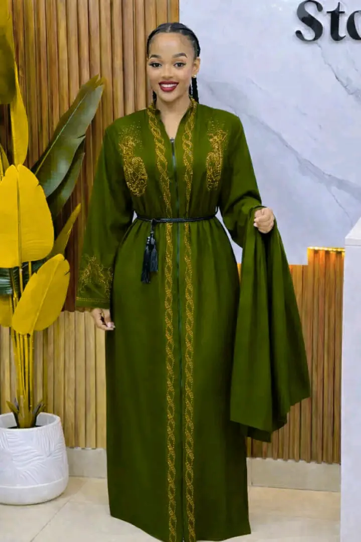 Abaya Dress Brown/Rust with Gold Embroidery thumbnail 2