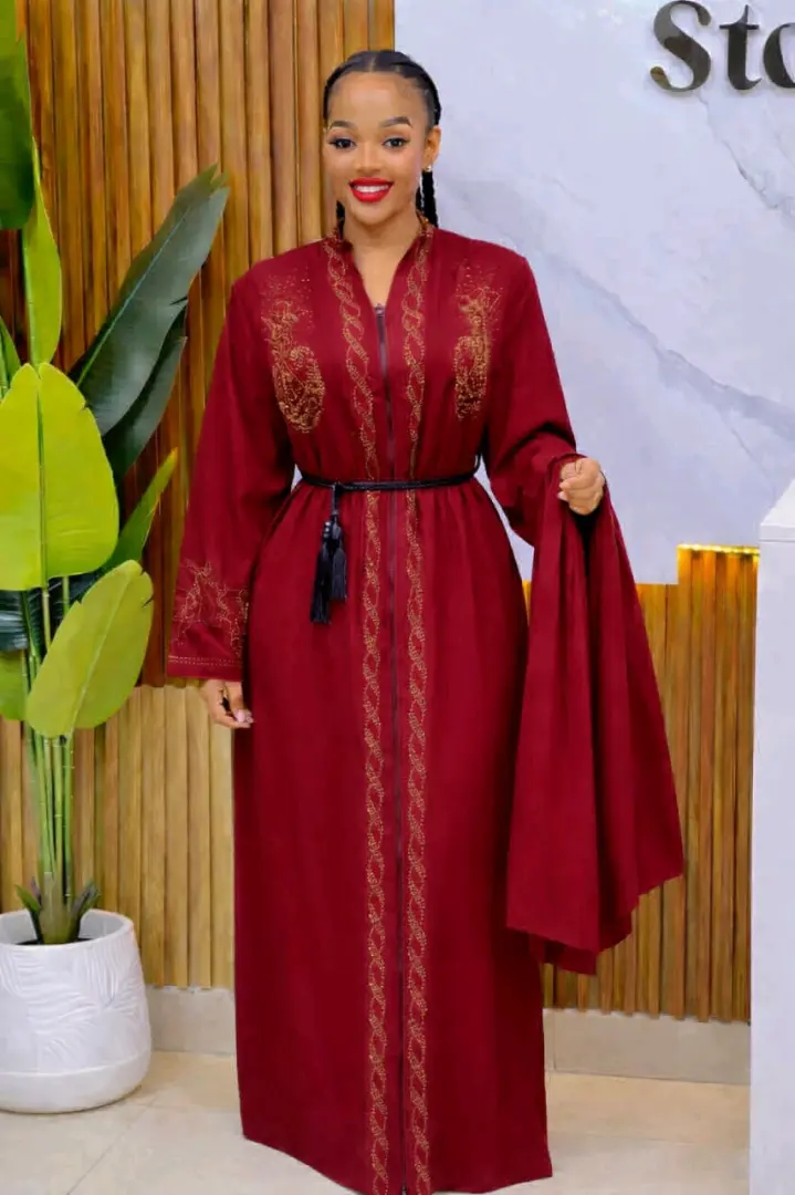 Abaya Dress Brown/Rust with Gold Embroidery thumbnail 4