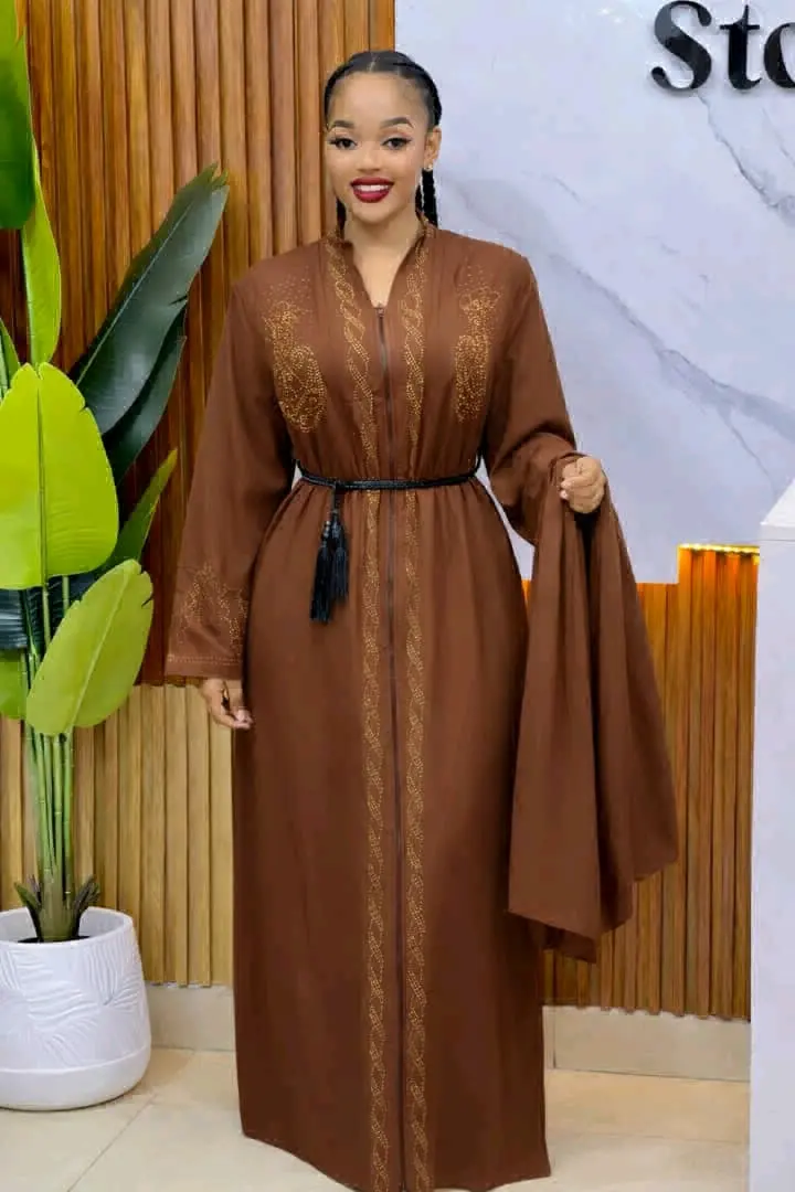Abaya Dress Brown/Rust with Gold Embroidery thumbnail 7