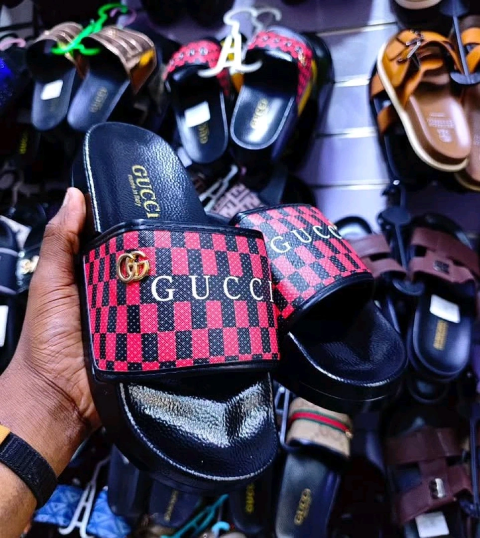 Gucci Black and Red Checkered Slide Sandals