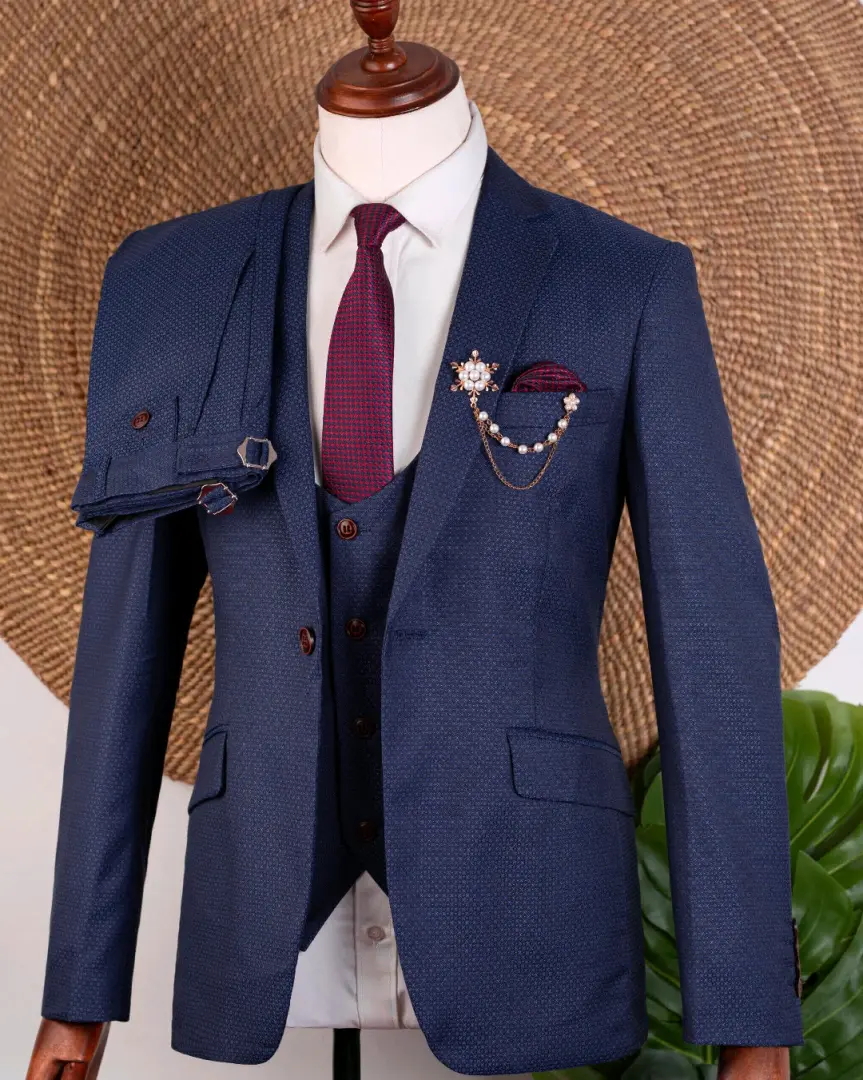 Three-Piece Navy Blue Men's Suit