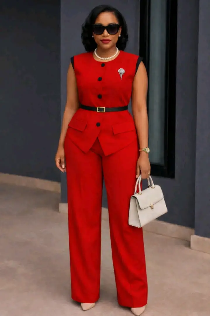 Women's Stylish Red Two-Piece Pantsuit