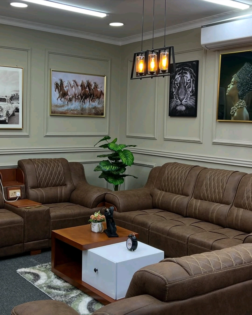 Luxurious Brown Leather Sofa Set