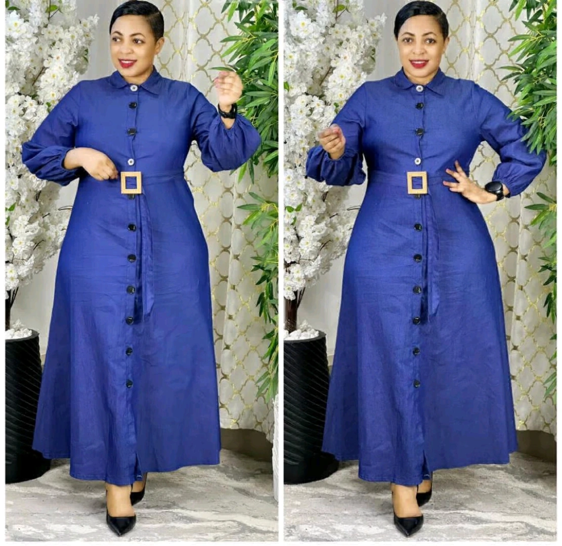 Long Light Blue Denim Dress by Prince Fashion thumbnail 3