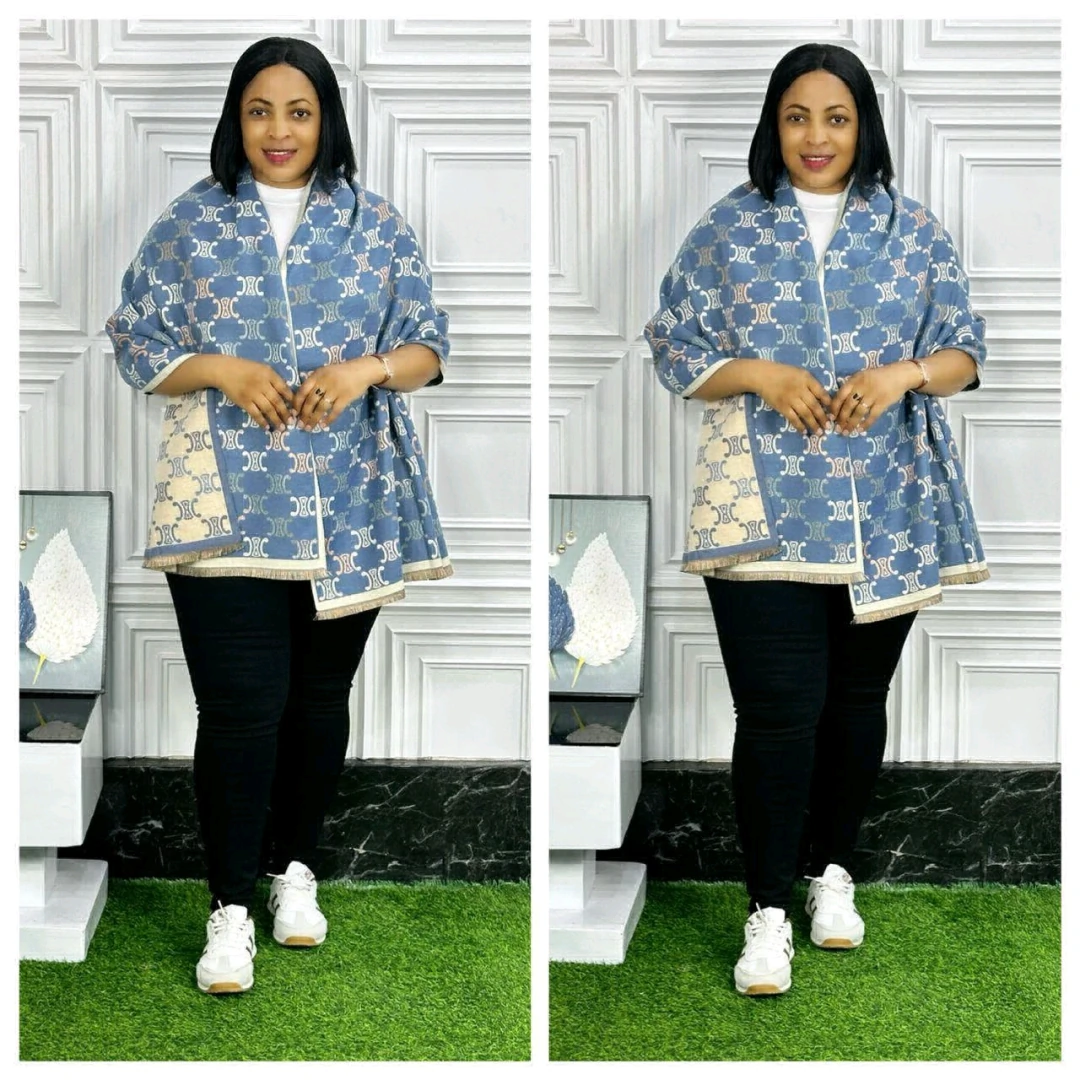 Poncho/Shawl ya Wanawake Blue na Beige