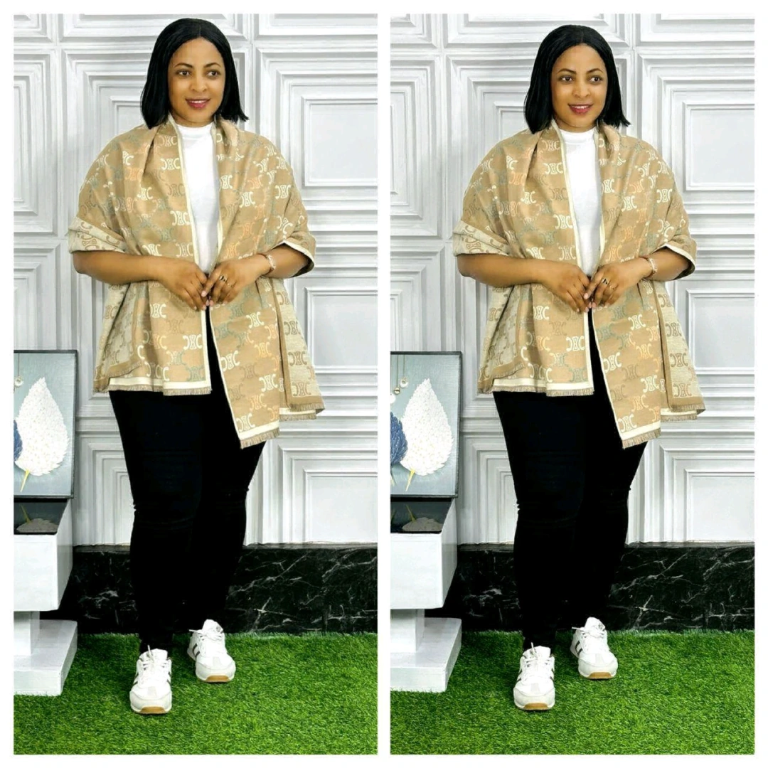 Poncho/Shawl ya Wanawake Blue na Beige thumbnail 2