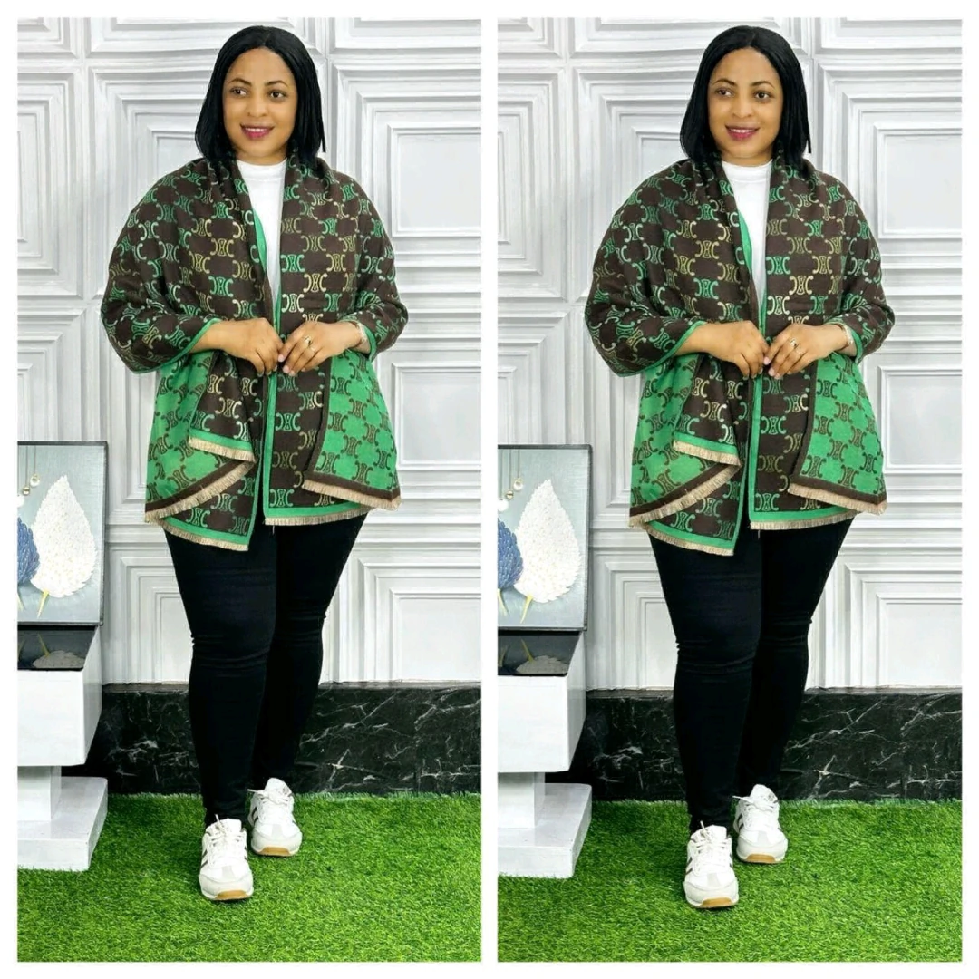 Poncho/Shawl ya Wanawake Blue na Beige thumbnail 4