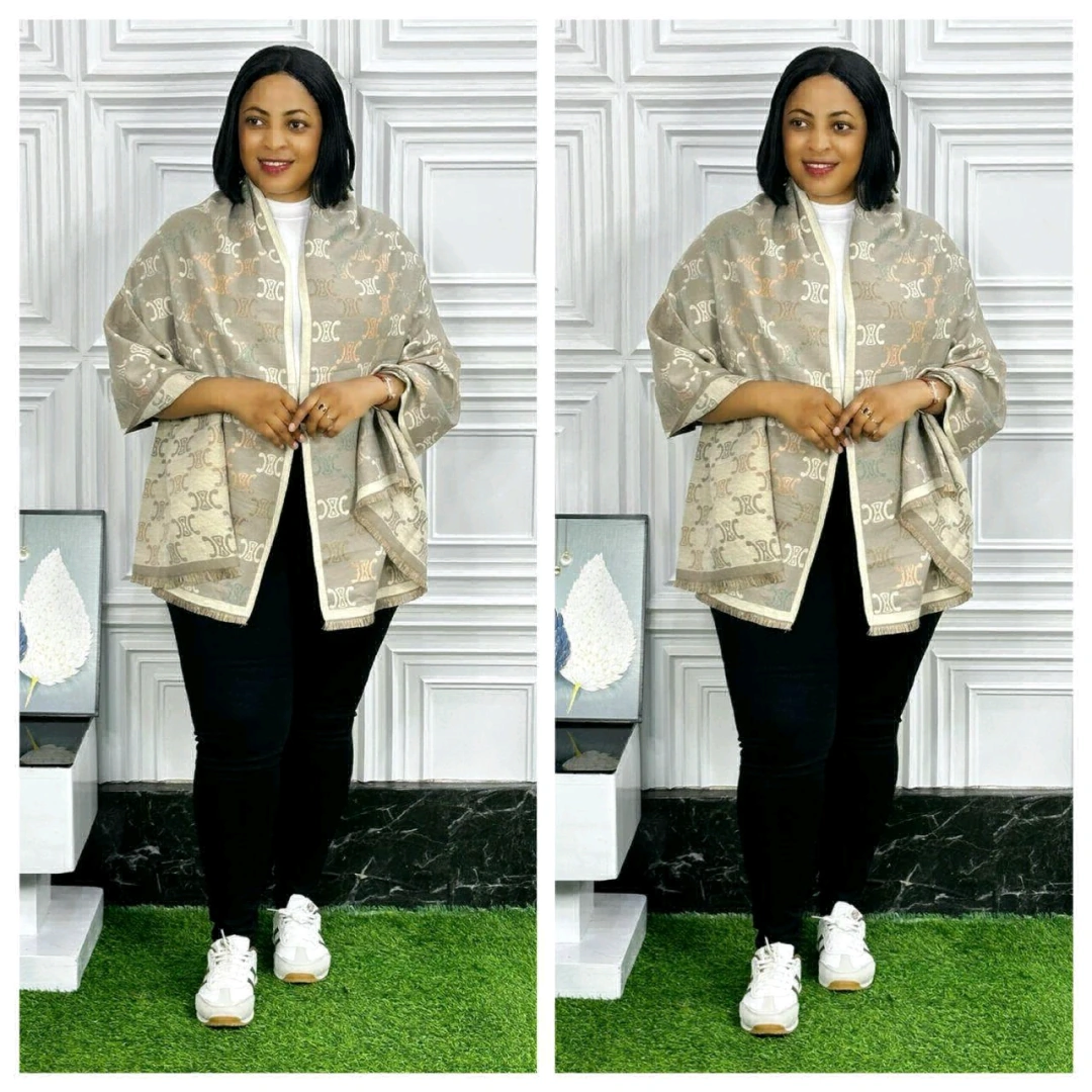 Poncho/Shawl ya Wanawake Blue na Beige thumbnail 6