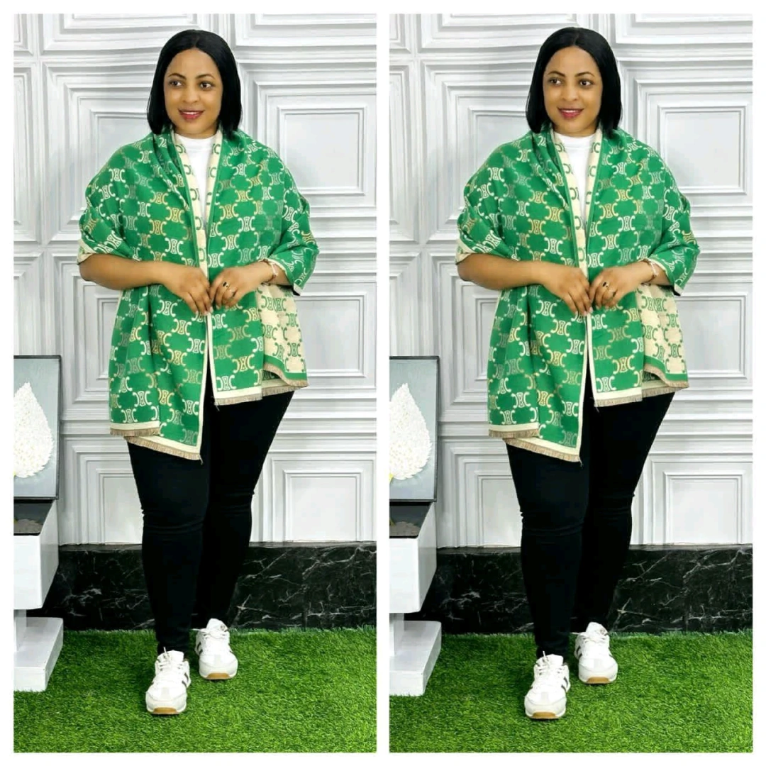 Poncho/Shawl ya Wanawake Blue na Beige thumbnail 7