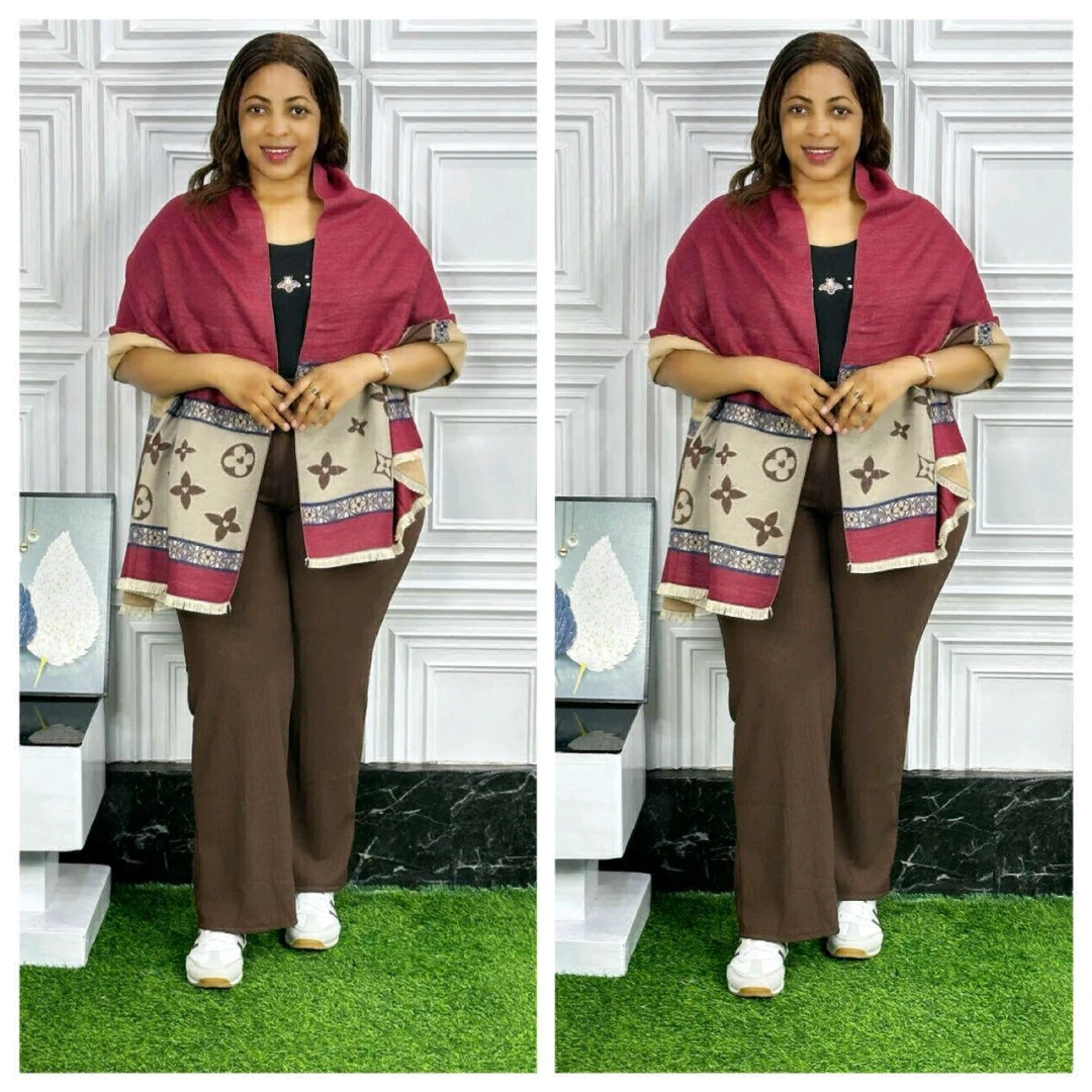 Poncho/Shawl ya Wanawake Blue na Beige thumbnail 8