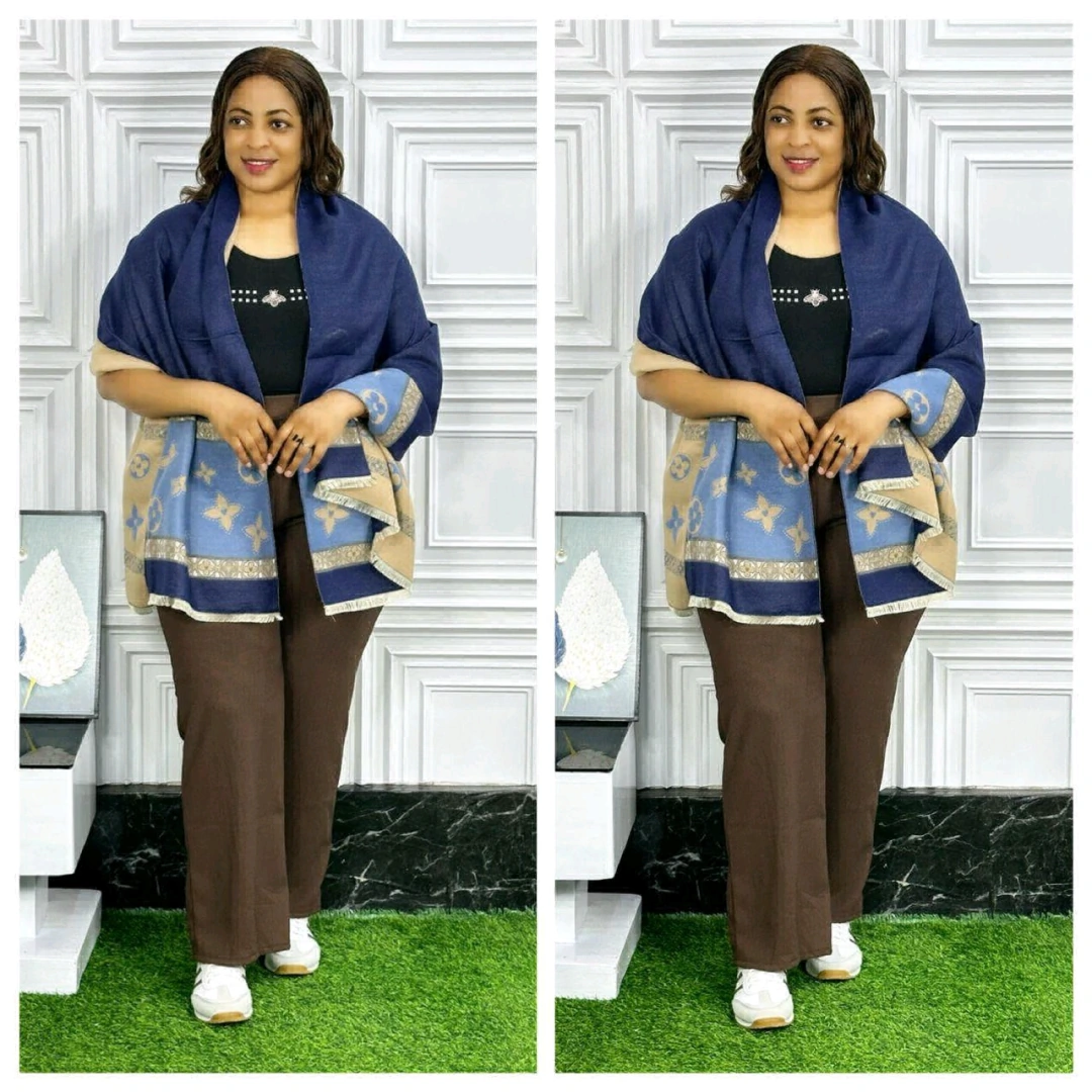 Poncho/Shawl ya Wanawake Blue na Beige thumbnail 9