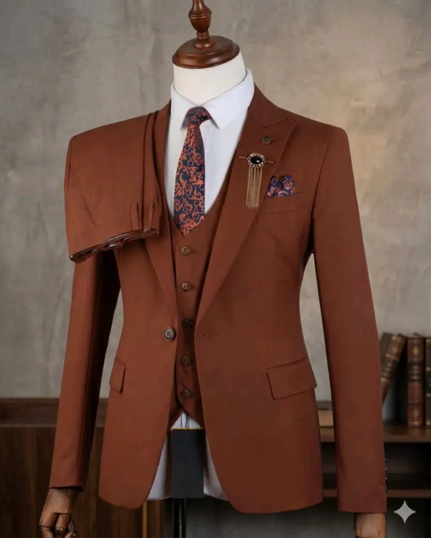 BAGOZA Three-Piece Men's Suit - Brown/Terracotta