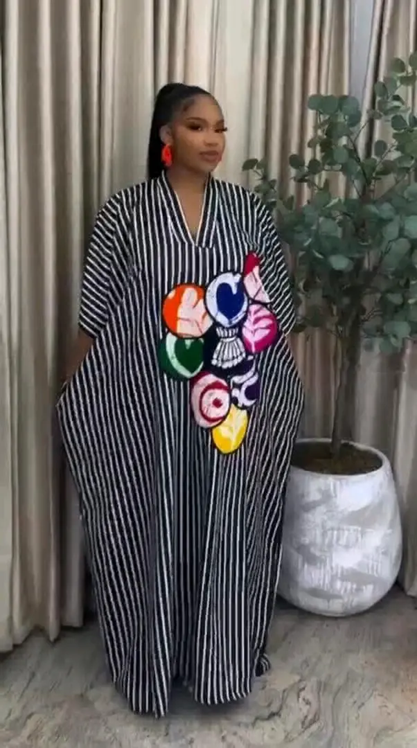 Kaftan Style Dress (Orange/White Stripes) thumbnail 3