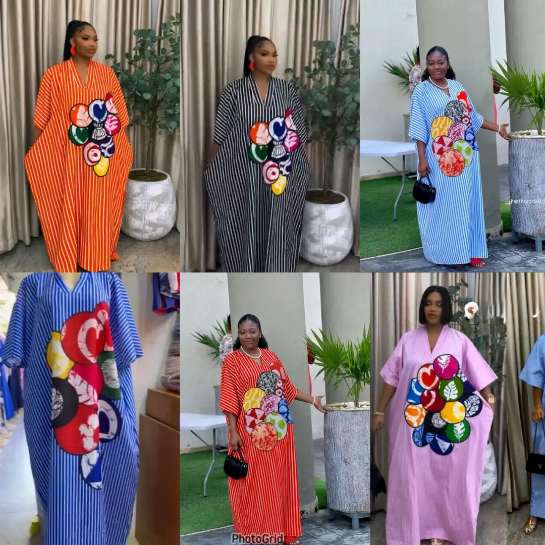 Kaftan Style Dress (Orange/White Stripes) thumbnail 7