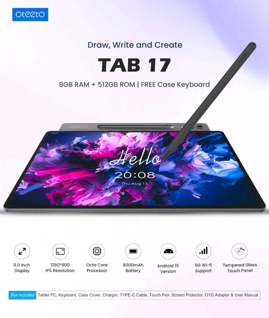 Oteeto TAB 17 Tablet 8GB RAM 5G with Stylus & Keyboard