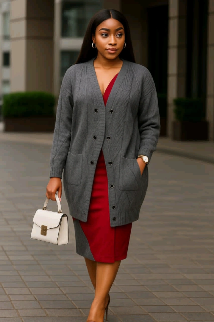 Long Grey Knitted Cardigan & Women's Shoes Available
