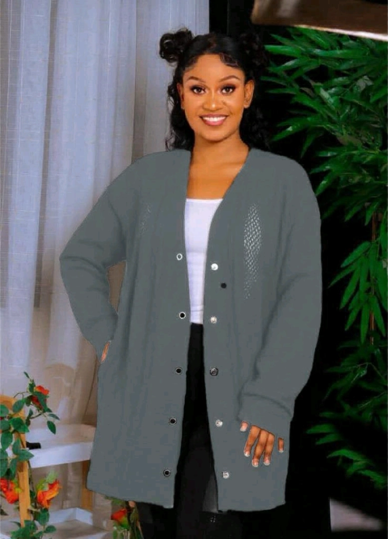 Long Grey Knitted Cardigan & Women's Shoes Available thumbnail 3