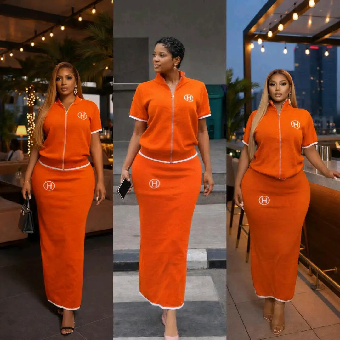 Orange Two-Piece Outfit (Skirt & Top)