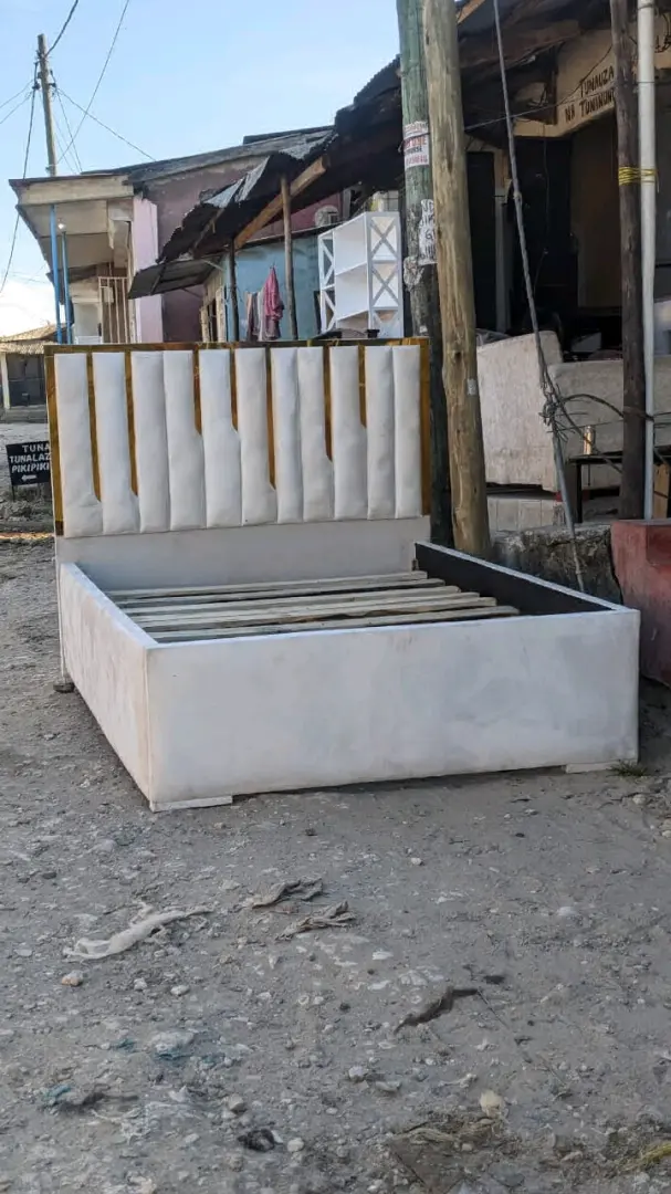 White Upholstered Bed Frame 5x6 thumbnail 2