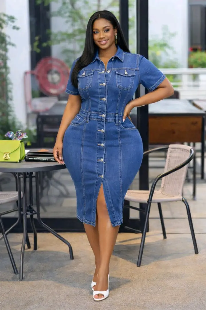 Blue Denim Button-Down Midi Dress thumbnail 3