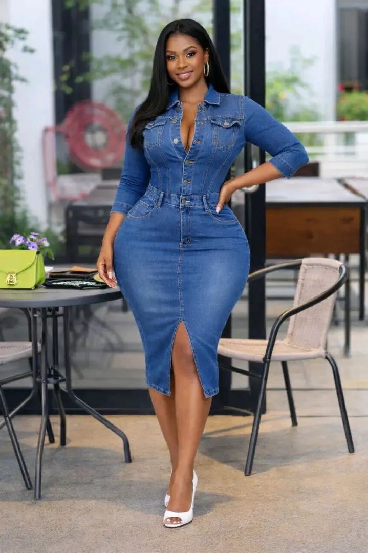 Blue Denim Button-Down Midi Dress thumbnail 4