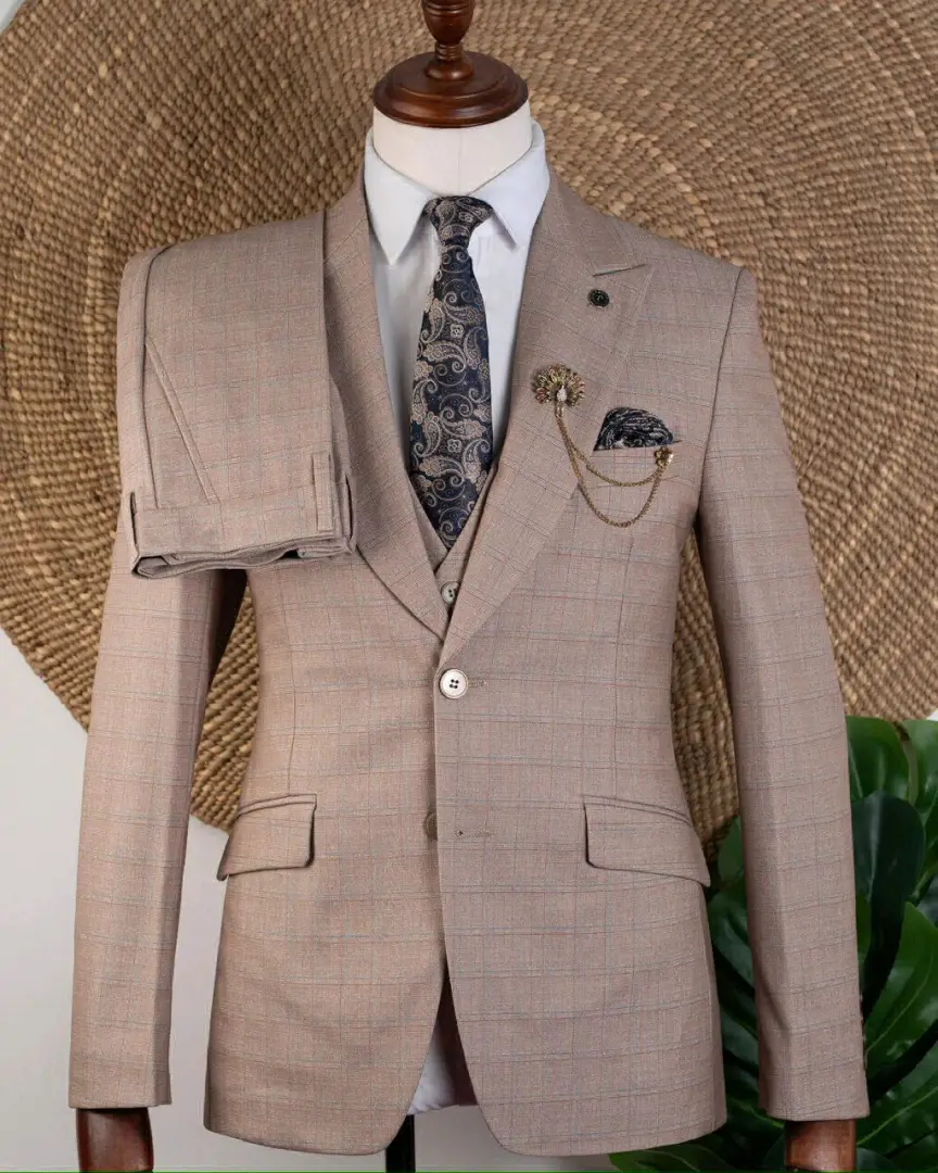 Joselino Three-Piece Men's Suit (Light Brown Plaid) thumbnail 2