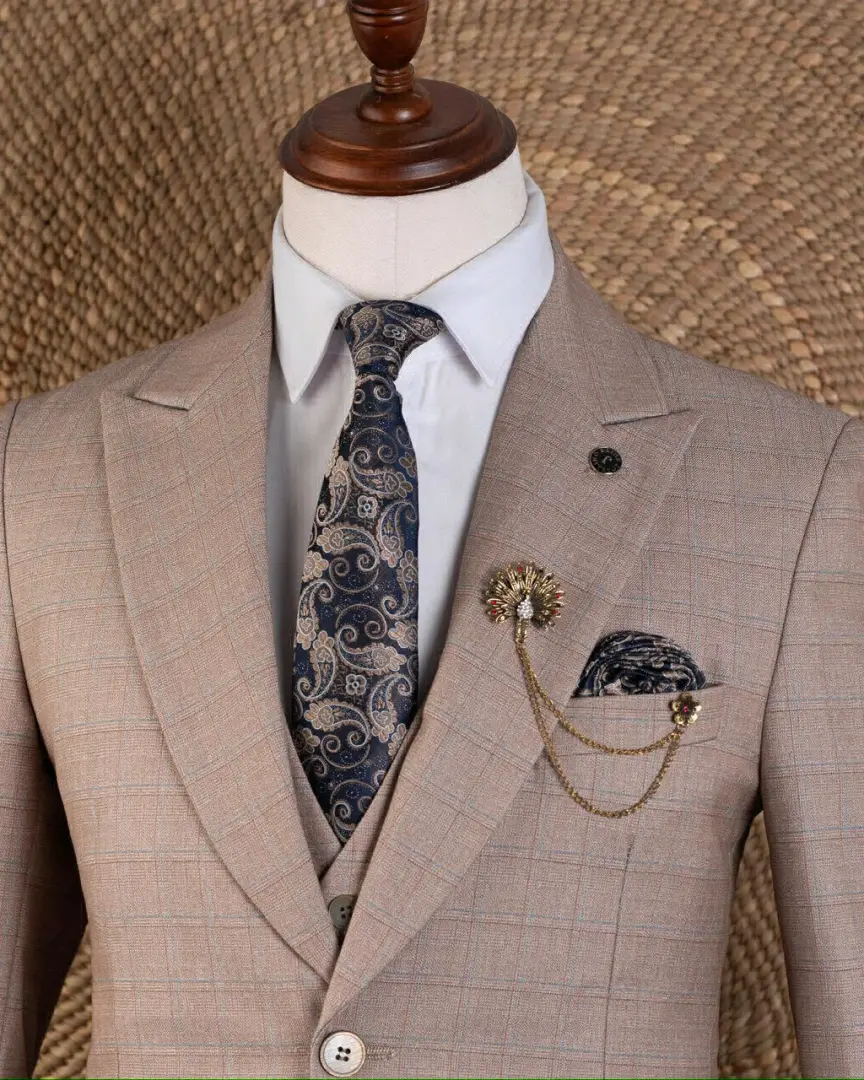 Joselino Three-Piece Men's Suit (Light Brown Plaid) thumbnail 3