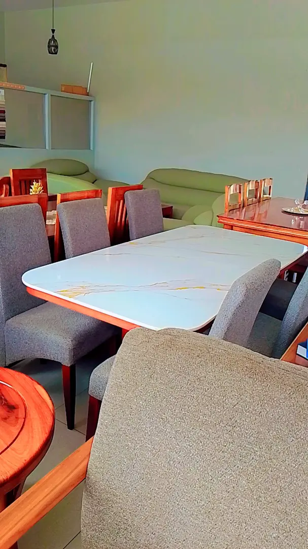 Dining Table Set (Marble Top & Mninga Wood)