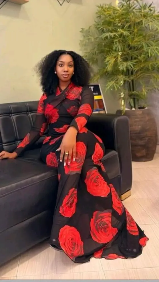Black Mesh Maxi Dress with Rose Pattern thumbnail 2