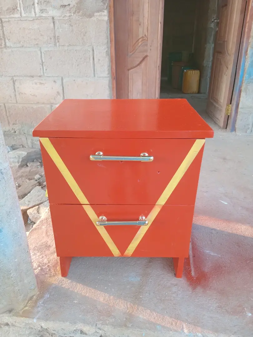 Red Wooden Bedside Table (Meza ya Kitandani)