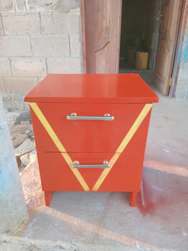 Red Wooden Bedside Table (Meza ya Kitandani)