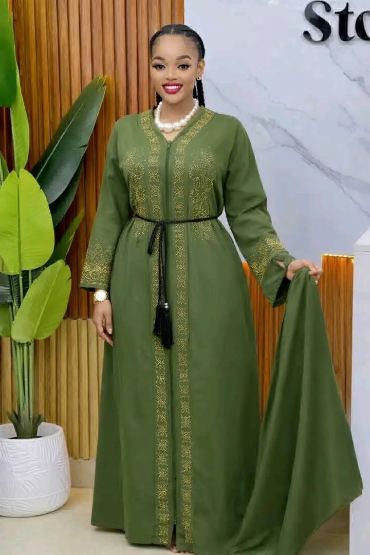 Abaya Dress Set (2 Pieces) - Dark Blue with Gold Embroidery thumbnail 2